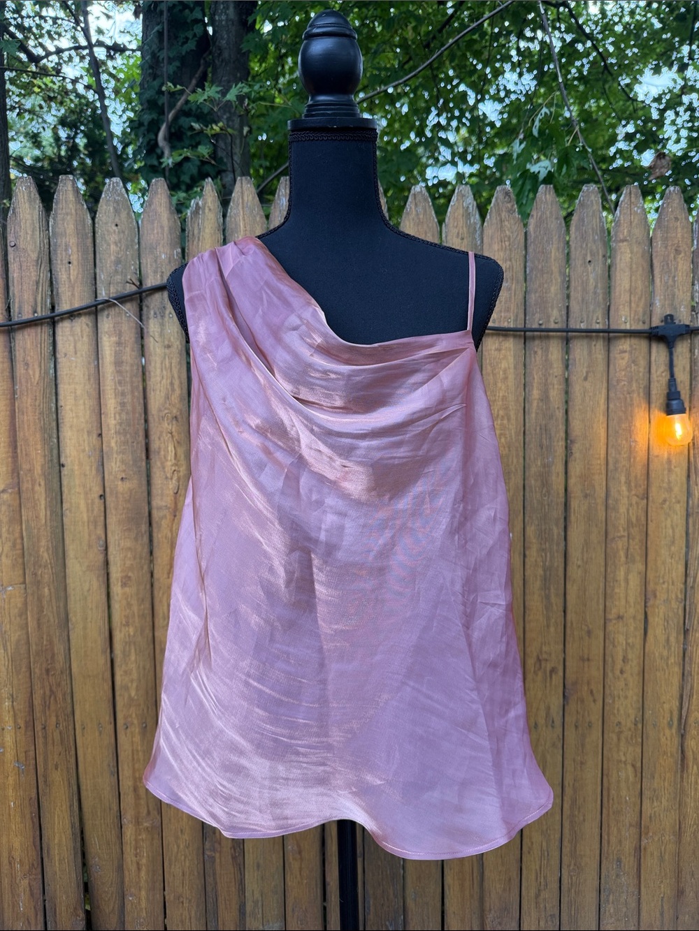Free People Sheer Shimmery Blush Pink One-Shoulder Cowl Cami